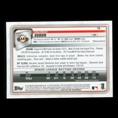 Mauricio Dubon RC 2020 Bowman Rookie Giants