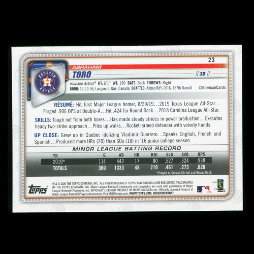 Abraham Toro RC 2020 Bowman Rookie Astros