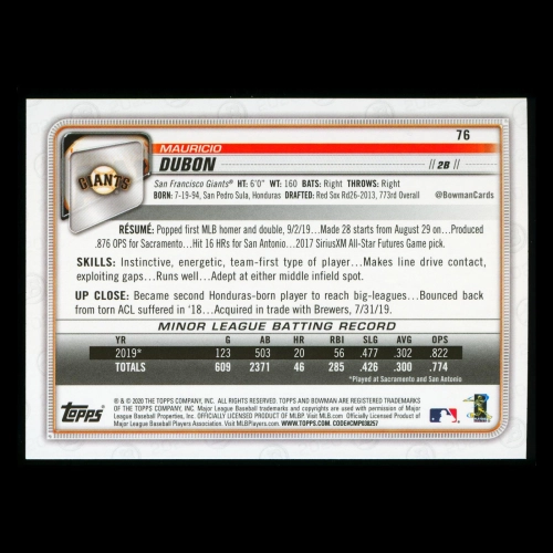 Mauricio Dubon RC 2020 Bowman Rookie Giants