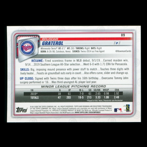Brusdar Graterol RC 2020 Bowman Rookie Twins