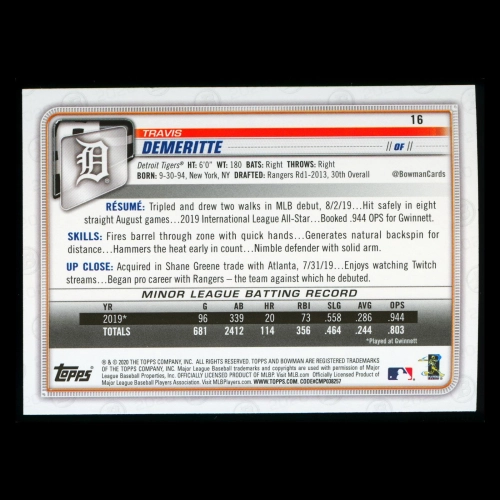 Travis Demeritte RC 2020 Bowman Rookie Tigers