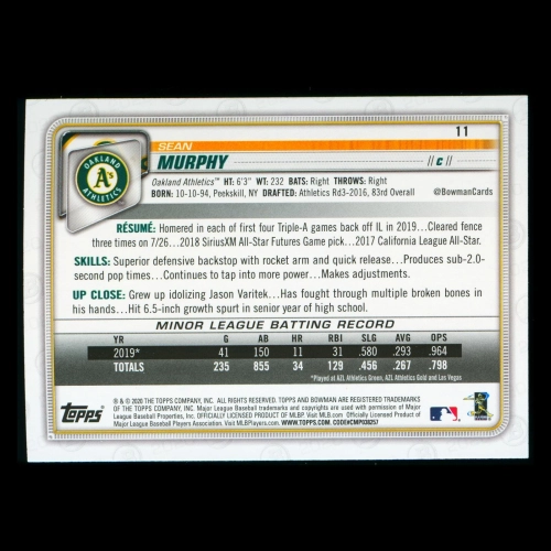 Sean Murphy RC 2020 Bowman Rookie Athletics