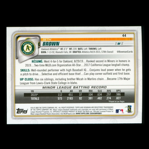 Seth Brown RC 2020 Bowman Rookie Athletics