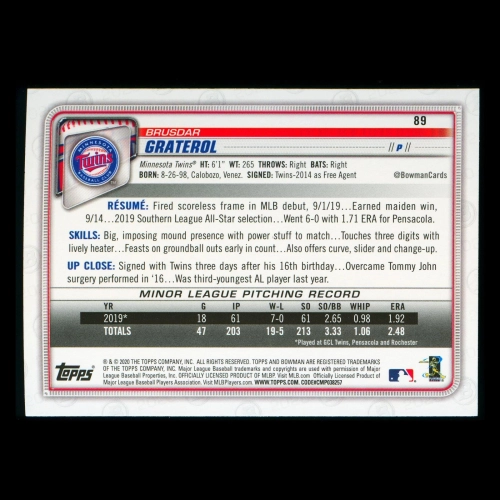 Brusdar Graterol RC 2020 Bowman Rookie Twins