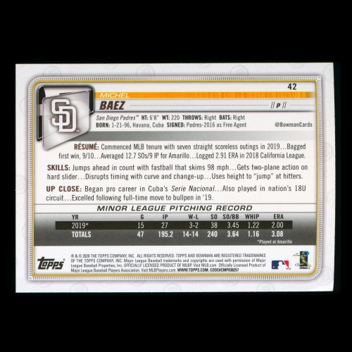 Michel Baez RC 2020 Bowman Rookie Padres
