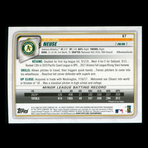 Sheldon Neuse RC 2020 Bowman Rookie Athletics
