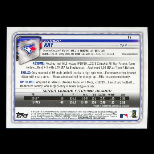 Anthony Kay RC 2020 Bowman Rookie Blue Jays