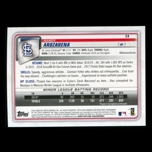 Randy Arozarena RC 2020 Bowman Rookie Cardinals