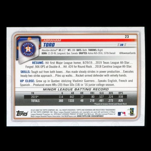 Abraham Toro RC 2020 Bowman Rookie Astros