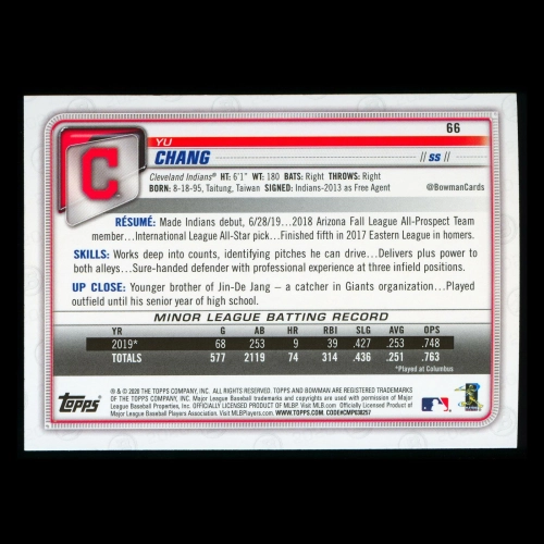 Yu Chang RC 2020 Bowman Rookie Indians