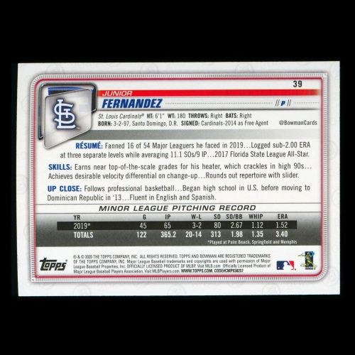 Junior Fernandez RC 2020 Bowman Rookie Cardinals