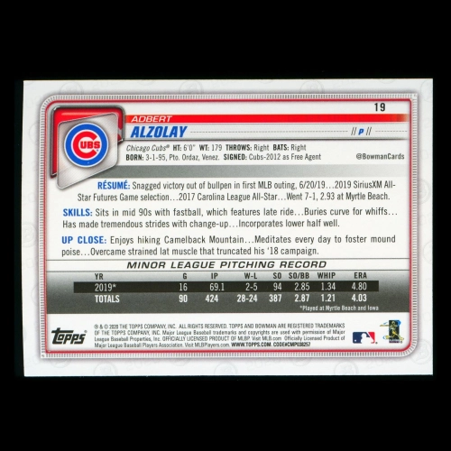 Adbert Alzolay RC 2020 Bowman Rookie Cubs