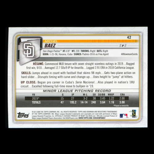 Michel Baez RC 2020 Bowman Rookie Padres