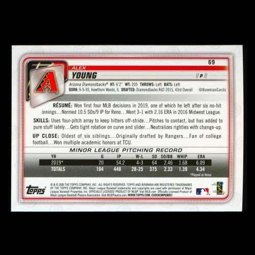 Alex Young RC 2020 Bowman Rookie Diamondbacks