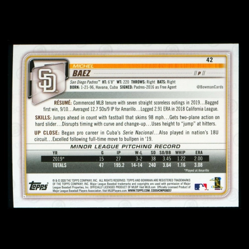 Michel Baez RC 2020 Bowman Rookie Padres