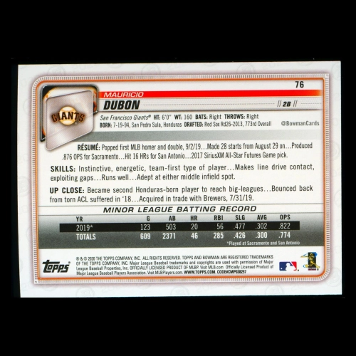 Mauricio Dubon RC 2020 Bowman Rookie Giants