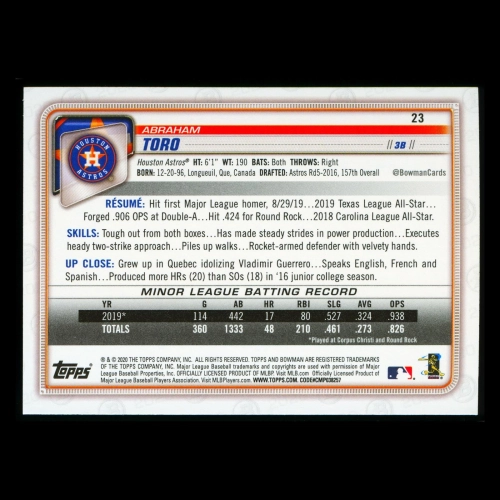 Abraham Toro RC 2020 Bowman Rookie Astros