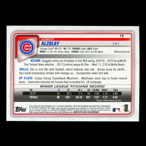 Adbert Alzolay RC 2020 Bowman Rookie Cubs