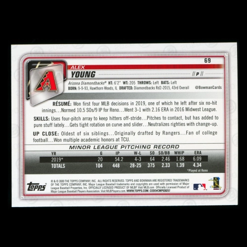 Alex Young RC 2020 Bowman Rookie Diamondbacks