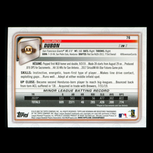 Mauricio Dubon RC 2020 Bowman Rookie Giants