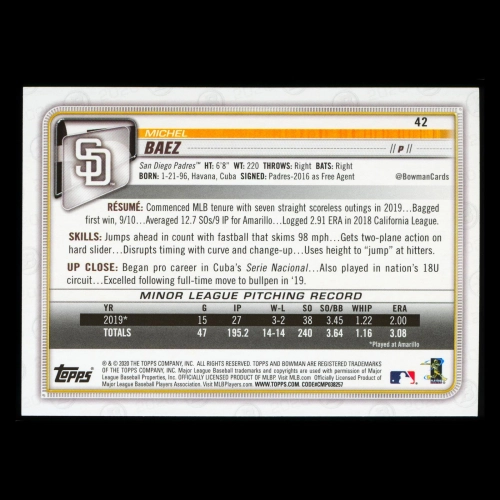 Michel Baez RC 2020 Bowman Rookie Padres