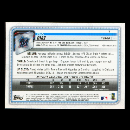 Isan Diaz RC 2020 Bowman Rookie Marlins