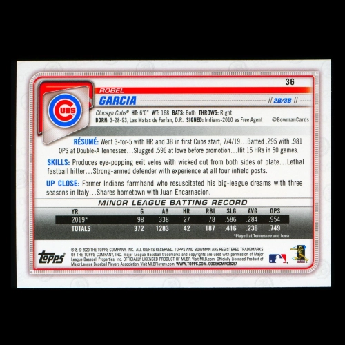 Robel Garcia RC 2020 Bowman Rookie Cubs