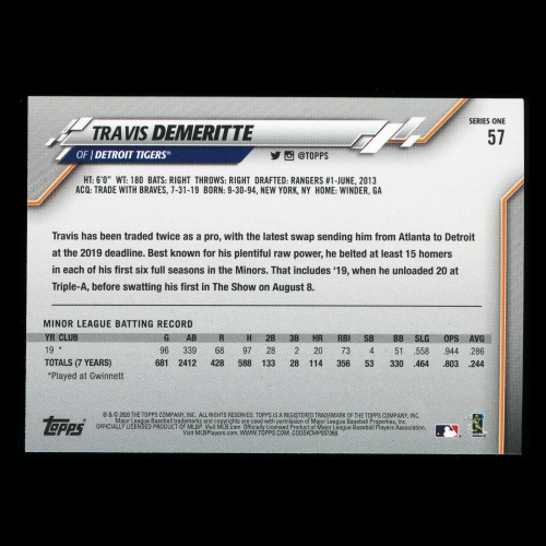 Travis Demeritte RC 2020 Topps Rookie Tigers