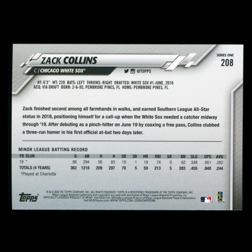 Zack Collins RC 2020 Topps Rookie White Sox