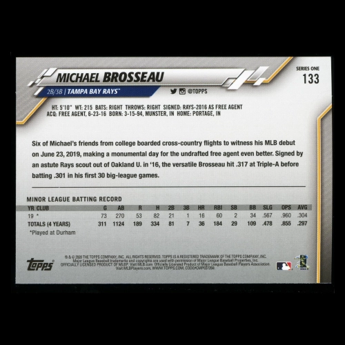 Michael Brosseau RC 2020 Topps Rookie Rays