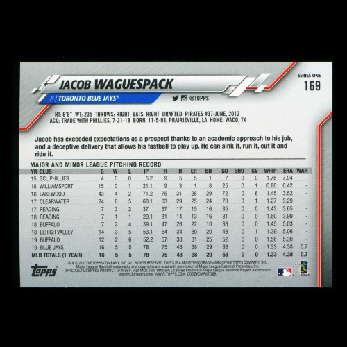 Jacob Waguespack RC 2020 Topps Rookie Blue Jays