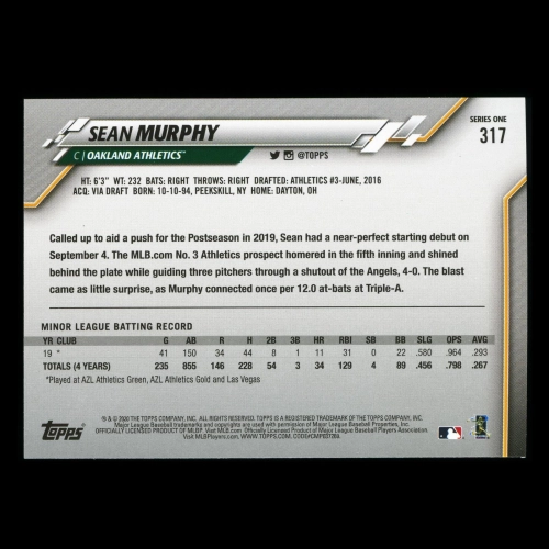 Sean Murphy RC 2020 Topps Rookie Athletics