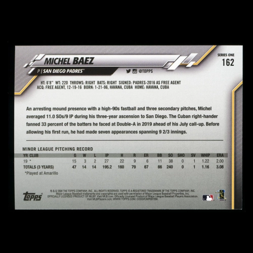 Michel Baez RC 2020 Topps Rookie Padres