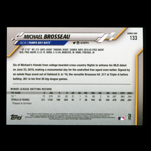 Michael Brosseau RC 2020 Topps Rookie Rays
