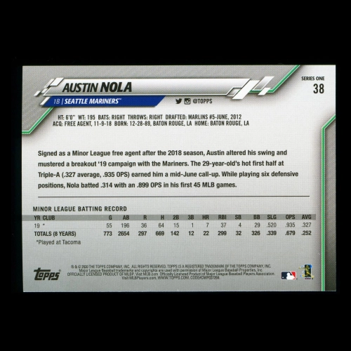 Austin Nola RC 2020 Topps Rookie Mariners