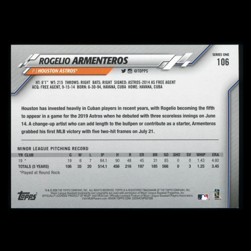 Rogelio Armenteros RC 2020 Topps Rookie Astros