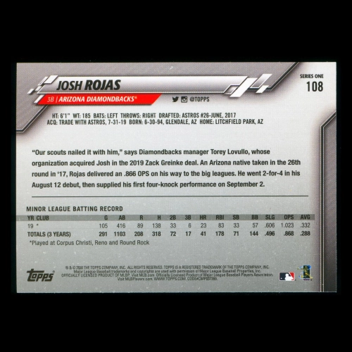 Josh Rojas RC 2020 Topps Rookie Diamondbacks