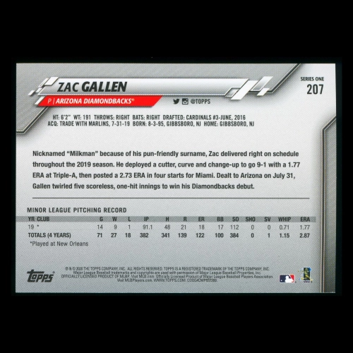 Zac Gallen RC 2020 Topps Rookie Diamondbacks