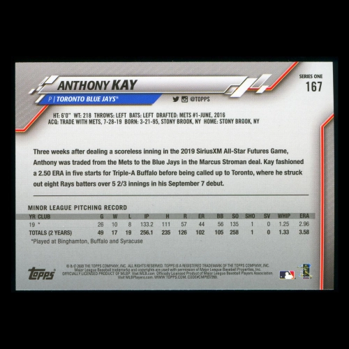 Anthony Kay RC 2020 Topps Rookie Blue Jays