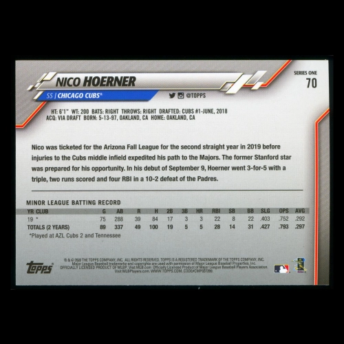 Nico Hoerner RC 2020 Topps Rookie Cubs
