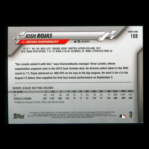 Josh Rojas RC 2020 Topps Rookie Diamondbacks