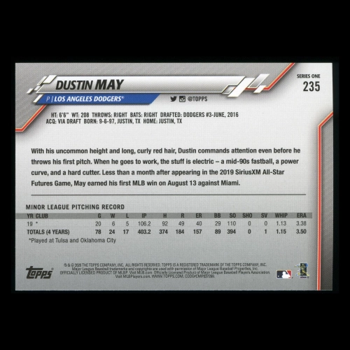 Dustin May RC 2020 Topps Rookie Dodgers