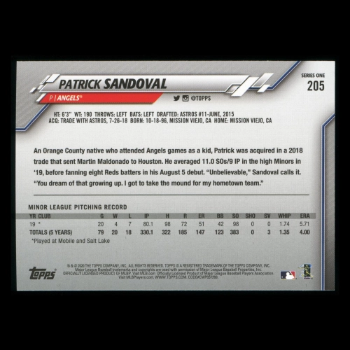 Patrick Sandoval RC 2020 Topps Rookie Angels