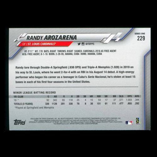 Randy Arozarena RC 2020 Topps Rookie Cardinals