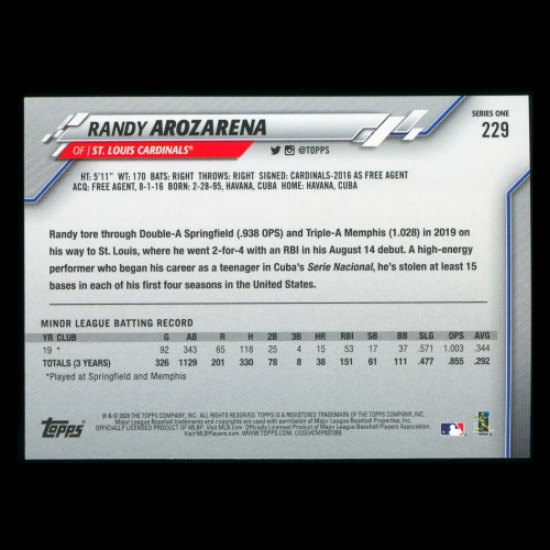 Randy Arozarena RC 2020 Topps Rookie Cardinals