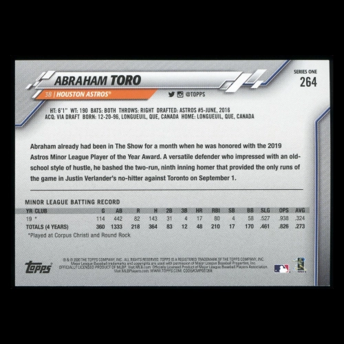 Abraham Toro RC 2020 Topps Rookie Astros