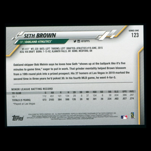 Seth Brown RC 2020 Topps Rookie Athletics