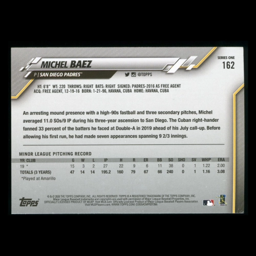 Michel Baez RC 2020 Topps Rookie Padres