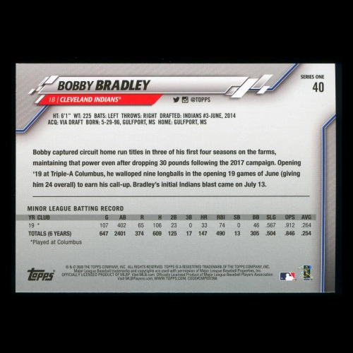Bobby Bradley RC 2020 Topps Rookie Indians