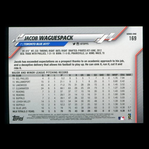 Jacob Waguespack RC 2020 Topps Rookie Blue Jays